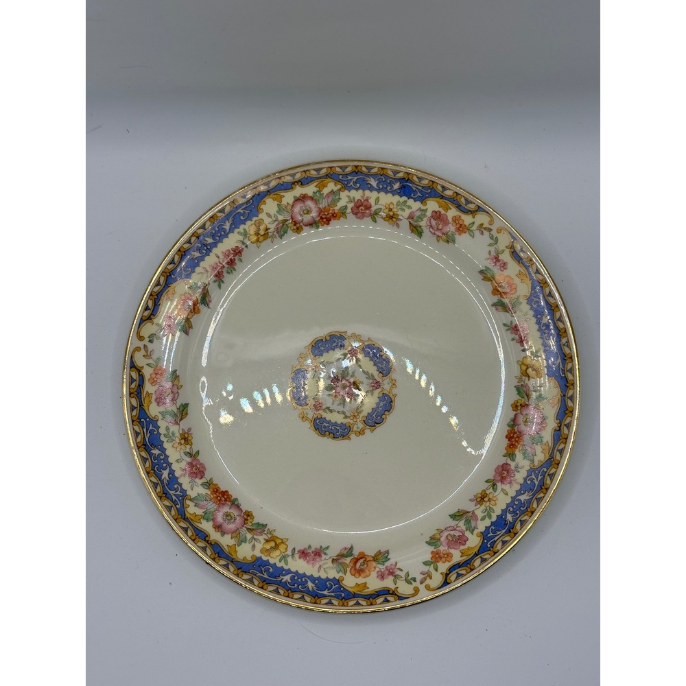Vintage Taylor Smith Taylor Premier Floral Blue Gold Trim Bread Plate 6.25"